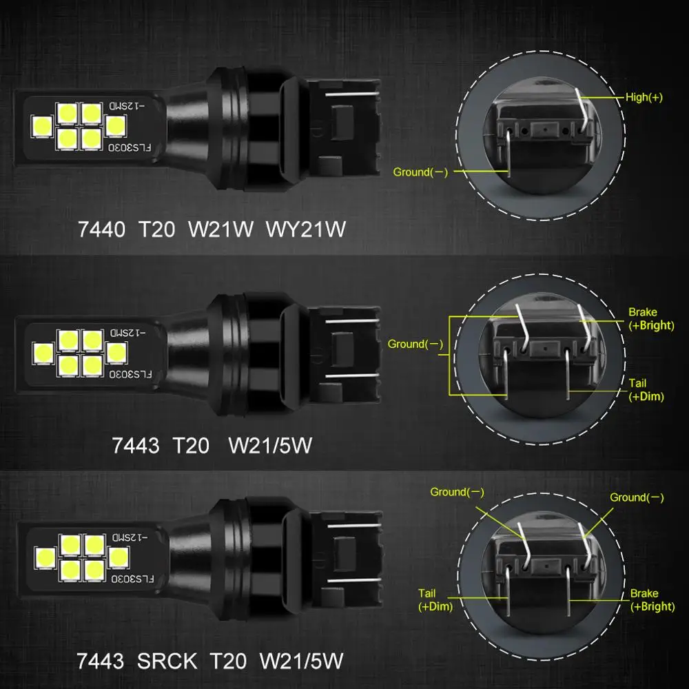 Светодиодный стоп сигнал для автомобиля 2 шт. T20 W21/5 Вт W21W WY21W 7440 7443 SRCK 12