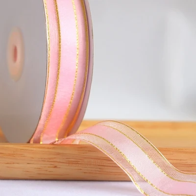pink 50 ярдов/рулон 15 цветов золотой край атлас органза лента для поделок лук Ремесло Декор Свадебная вечеринка украшения Упаковочные материалы для подарков - Цвет: pink