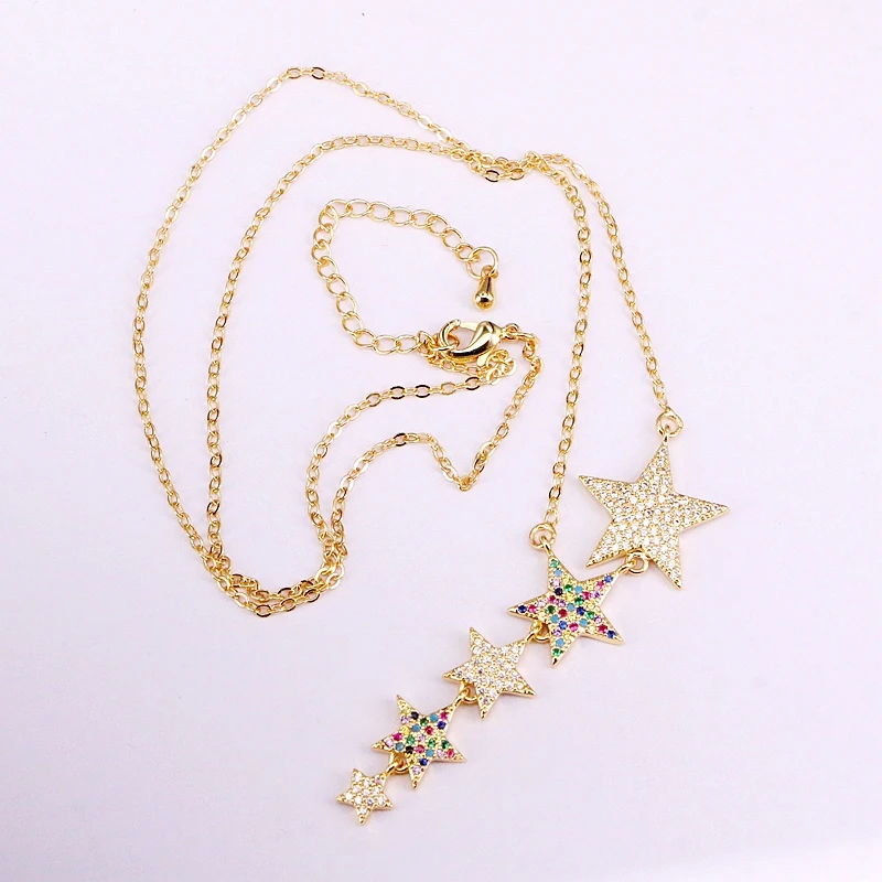 

3PCS, Top Quality Colorful Rainbow CZ Stars Pendant Necklace NEW fashion Jewelry