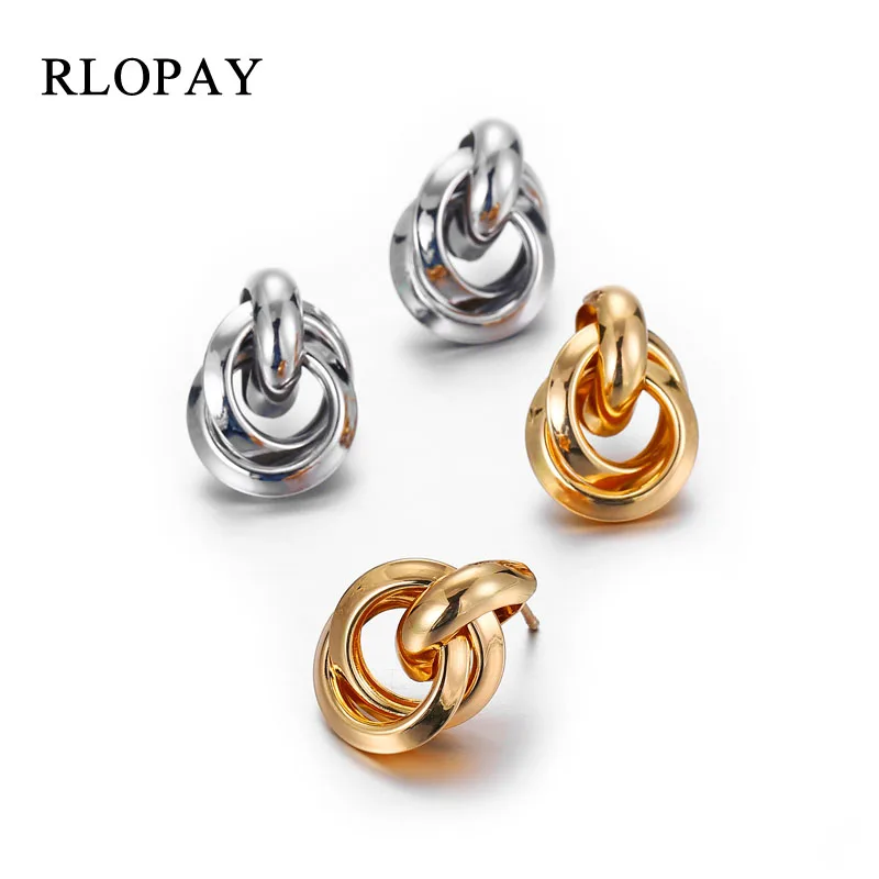 RLOPAY новый минималистский цвета: золотистый серебристый цвет узлом серьги