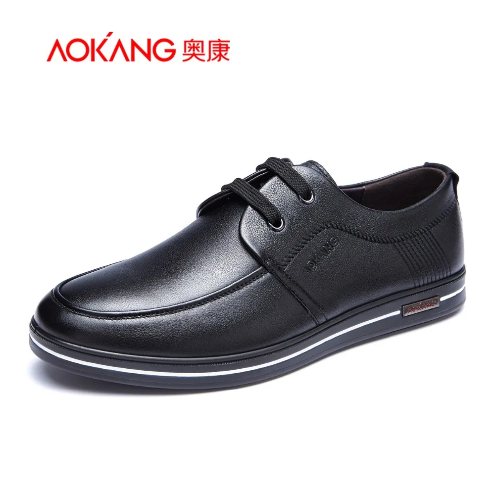Aokang autumn New designer Men's Genuine leather shoes men black Business pointed for free shipping | Обувь