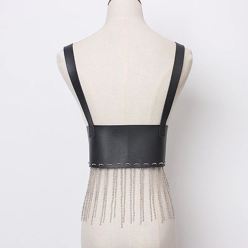 2019 hot new Silver Chain Body Bondage Tassel Belt Faux Leather causal Corset female Harness Waist Straps Suspenders Belts | Аксессуары