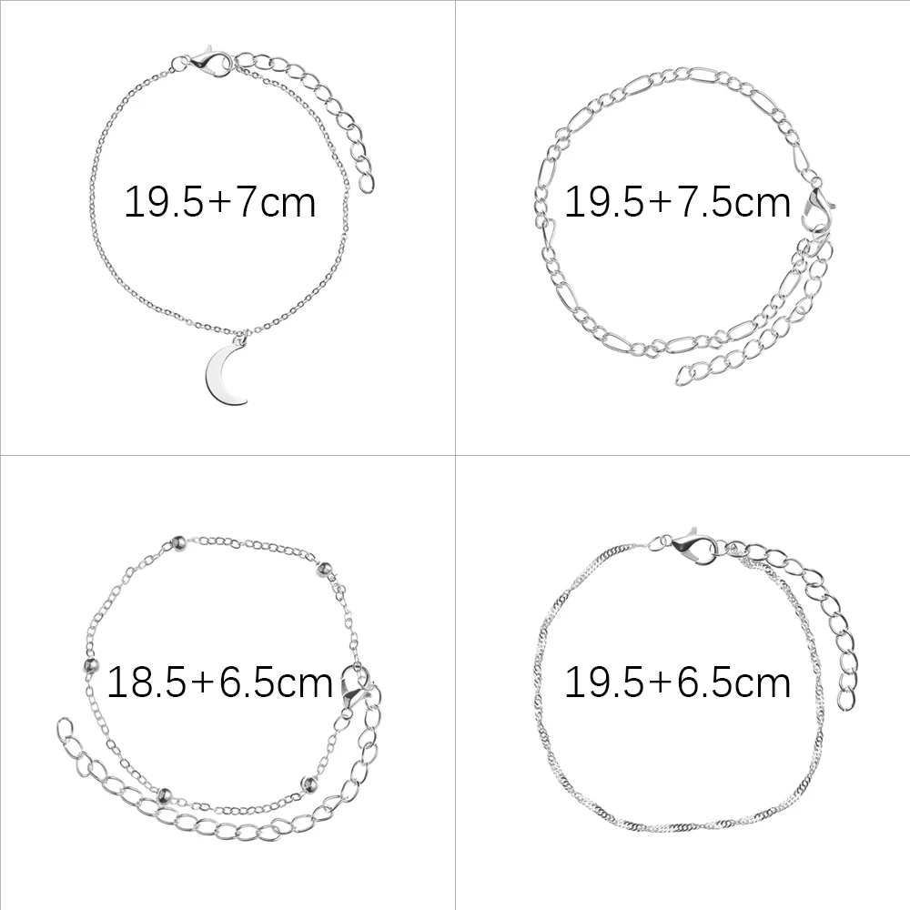 4 шт./компл. Винтаж серебро Цвет луна кулон ножной браслет комплект ювелирных