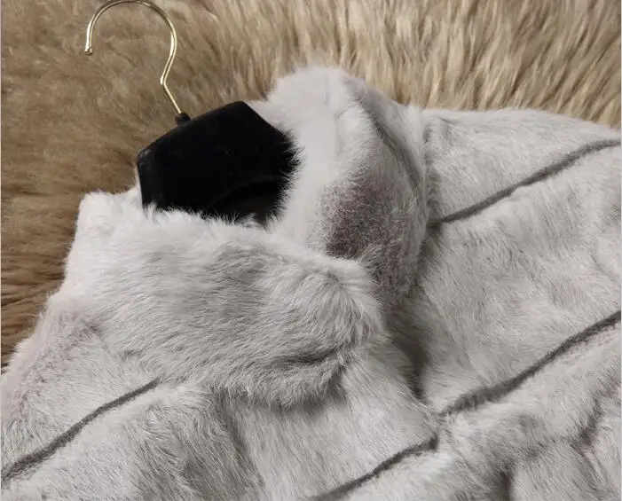Новое пальто из натурального кроличьего меха, Женская куртка из кроличьего меха, пальто из кроличьего меха с воротником на заказ размера плюс F1066