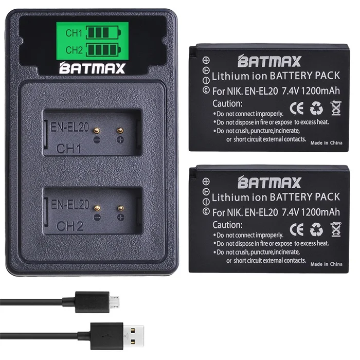 2 Battery set 2 шт. EN-EL20 EN EL20 EN EL20a батарея+ ЖК-дисплей Dual USB зарядное устройство type C порт для Nikon Coolpix P1000 Nikon1 J1, J2, J3 Nikon1 AW1 - Цвет: 2 Battery set