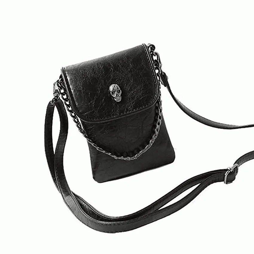 Винтажная женская кожаная сумка через плечо с цепочкой и черепом дамская