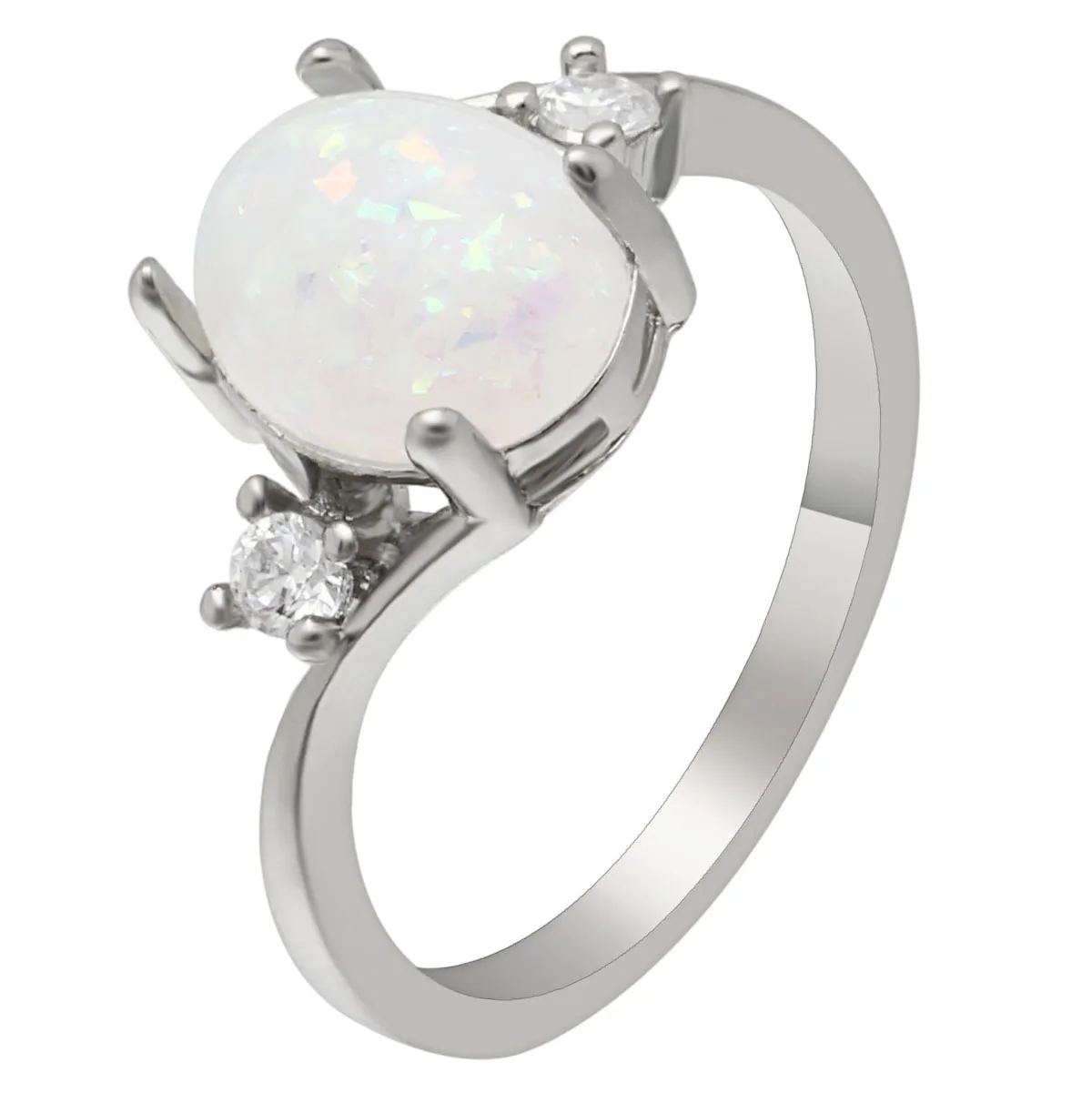 Фото Женское кольцо с овальным белым огненным опалом | Украшения и аксессуары