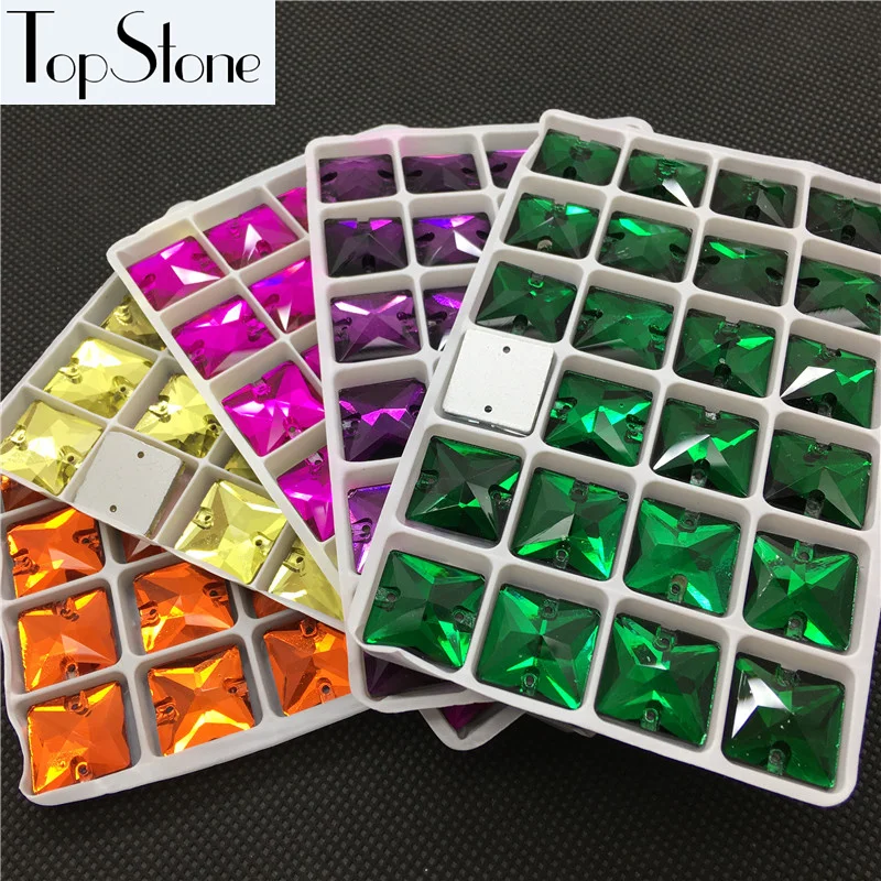 More Colors Square Shape Sew On Rhinestones 22mm 16mm Glass Crystal Sewing Stones Flatback 2 holes Jewelry dress making | Украшения и