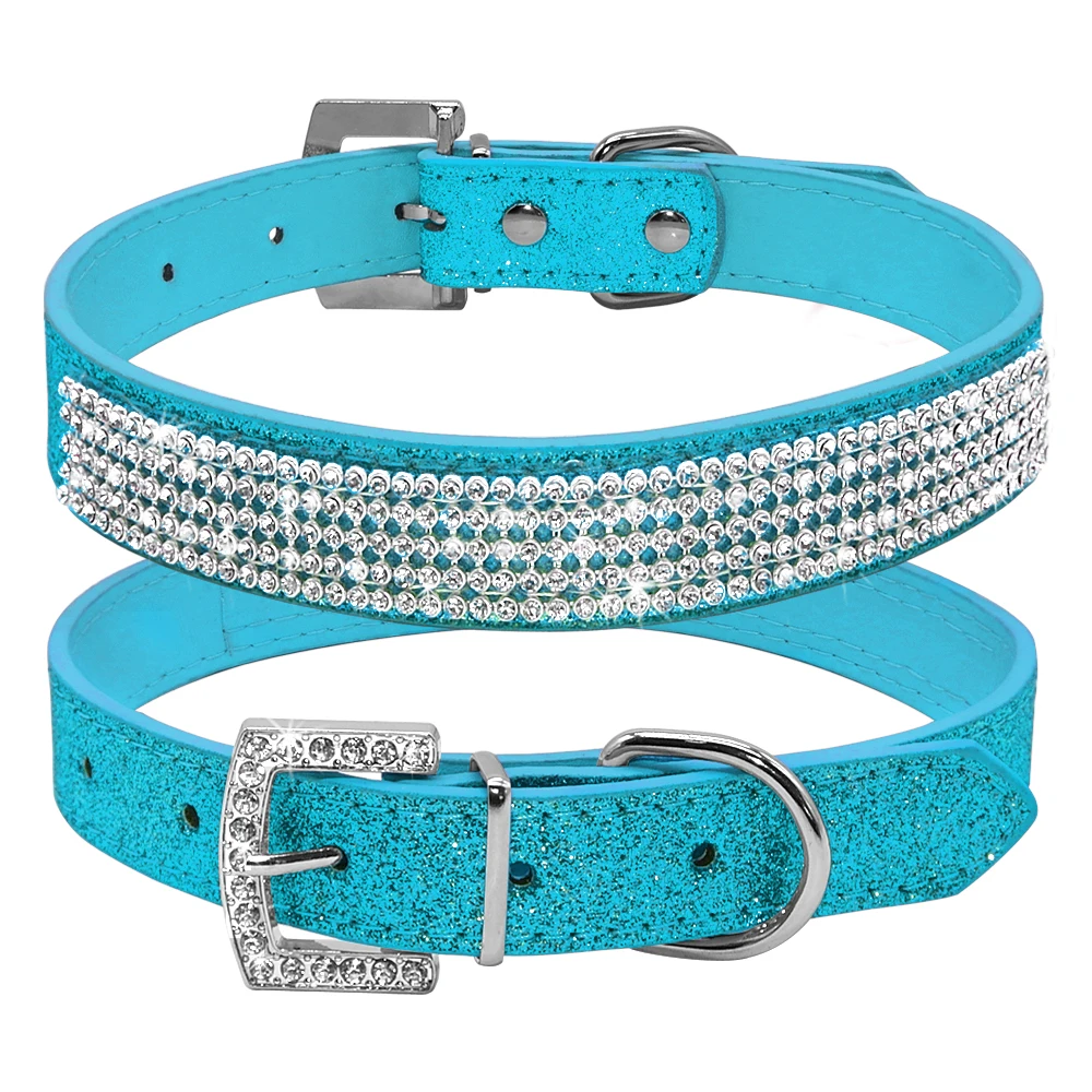 Bling Diamante стразы из искусственной кожи ошейники для собак и кошек розовые для маленьких средних собак чихуахуа Йоркского 5 цветов Размер XS s m l - Цвет: Синий