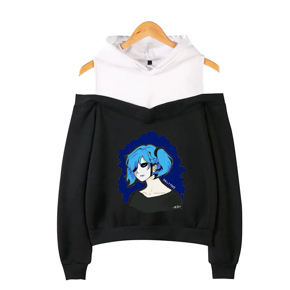 black sally face top Толстовки Sally Face, толстовки для девушек и женщин с рукавами и открытыми плечами, эксклюзивные толстовки Sally Face, костюмы для косплея размера плюс XXL - Цвет: black sally face top