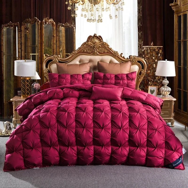 

Wine red brown Pink Blue Gray Luxury 100% White Goose Down Winter Thick Duvet Bread Shape Comforter Bedding Twin Queen King Size