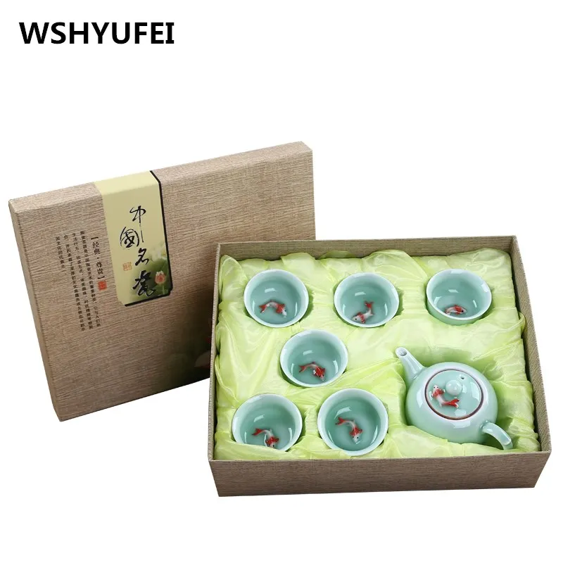 WSHYUFEI Цзиндэчжэнь керамический чайный сервиз 7 шт. одиночная чашка рыбы