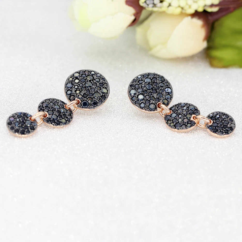 Новейшие романтические брендовые розовые золотые с черным Цирконом длинные три