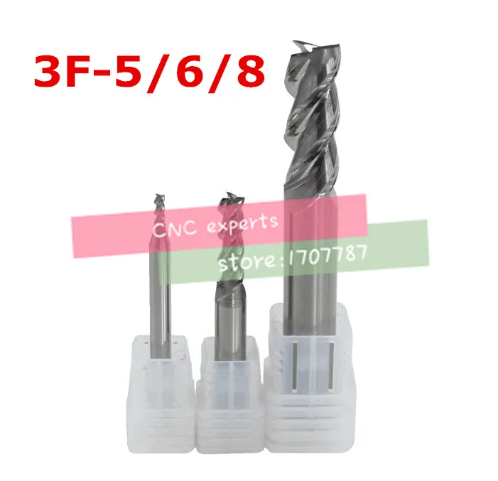 

3pcs 3F-5/6/8 carbide Square Flatted End Mill,3flute Milling Cutter For Aluminum Endmill Tools Carbide Cnc End Mill Router Bits