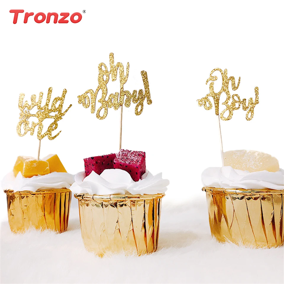 Tronzo 10 шт./компл. золотой розовый блеск Oh Baby Wild One украшения для кексов День