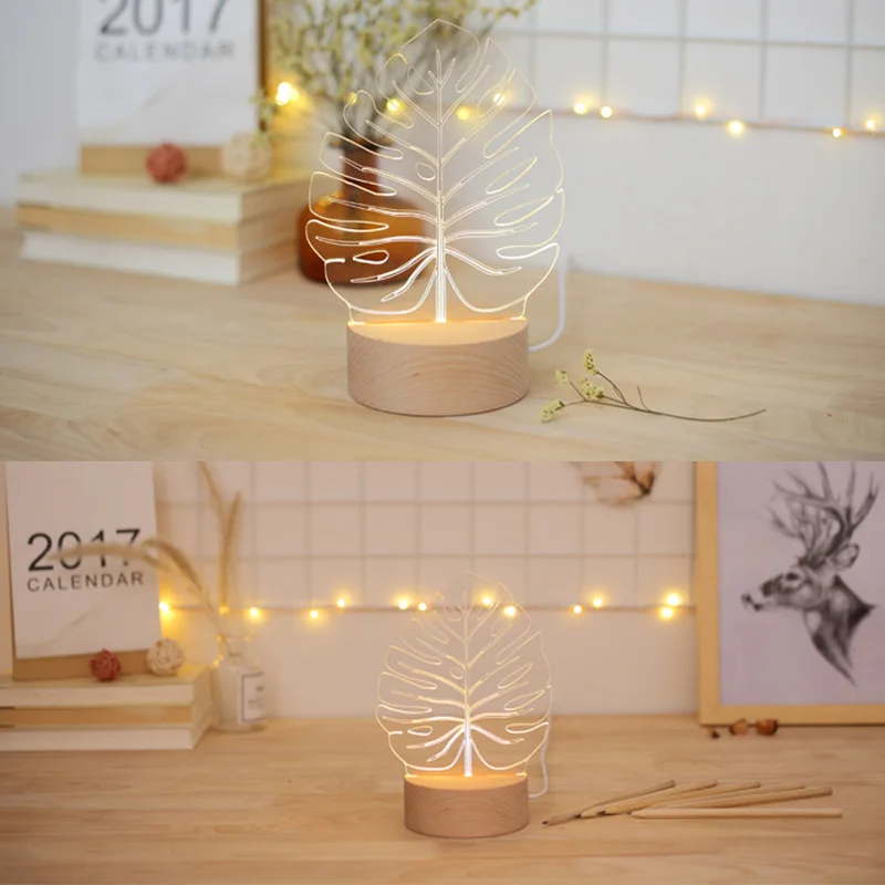 Черепаха лист моделирование 3D видение ночник яркость регулируемая USB Led