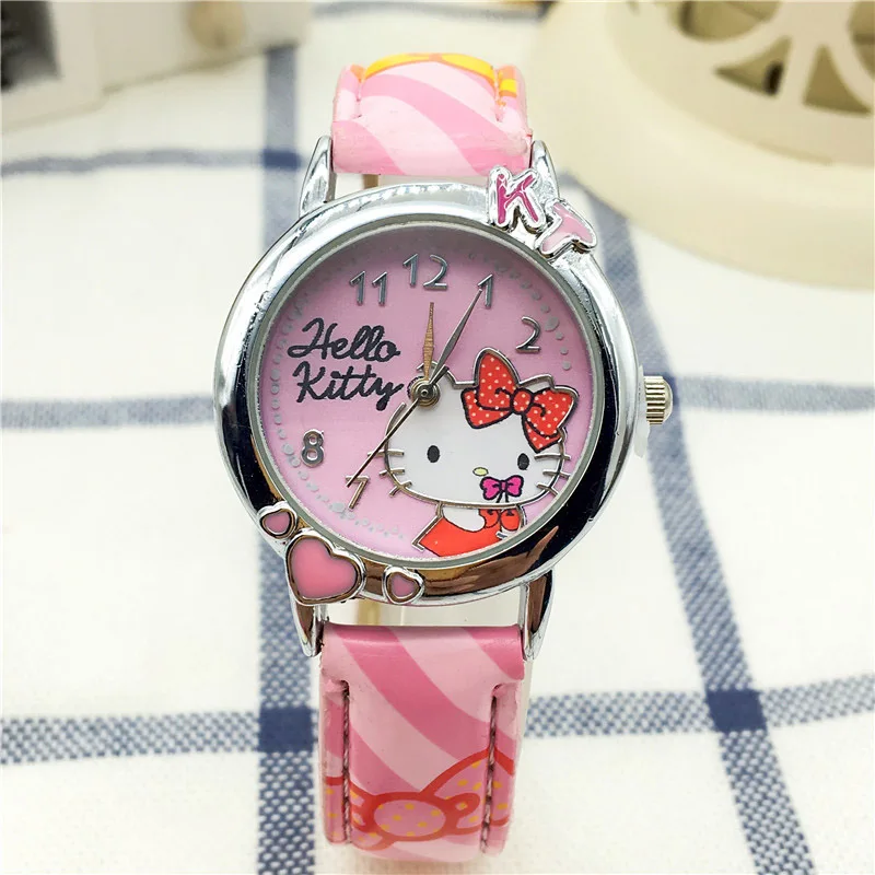 Часы с героями мультфильмов hello kitty, детские наручные часы с ремешком для девочек, детские кварцевые милые часы hello kitty, модные часы с кристаллами для обучения - Цвет: A