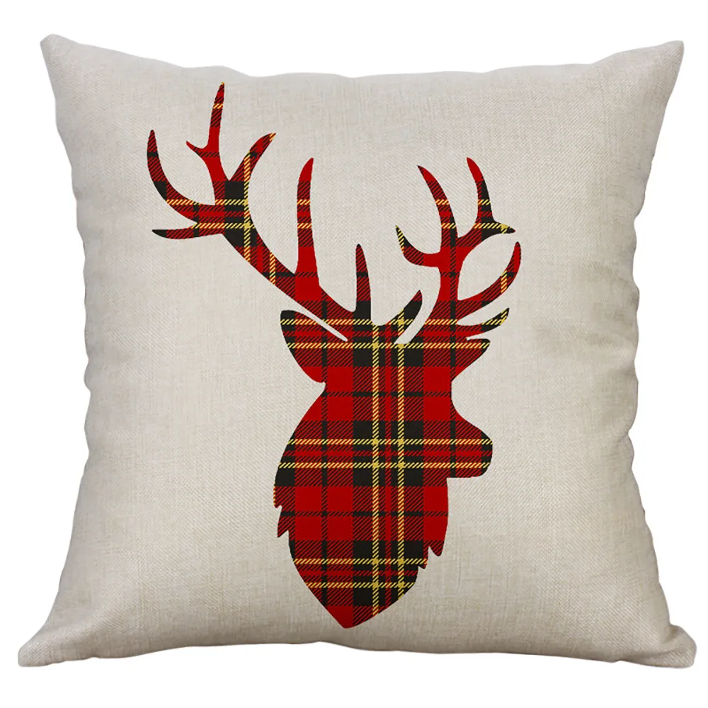 Рождественская наволочка красного цвета 40*40 см из хлопка и льна с рисунком