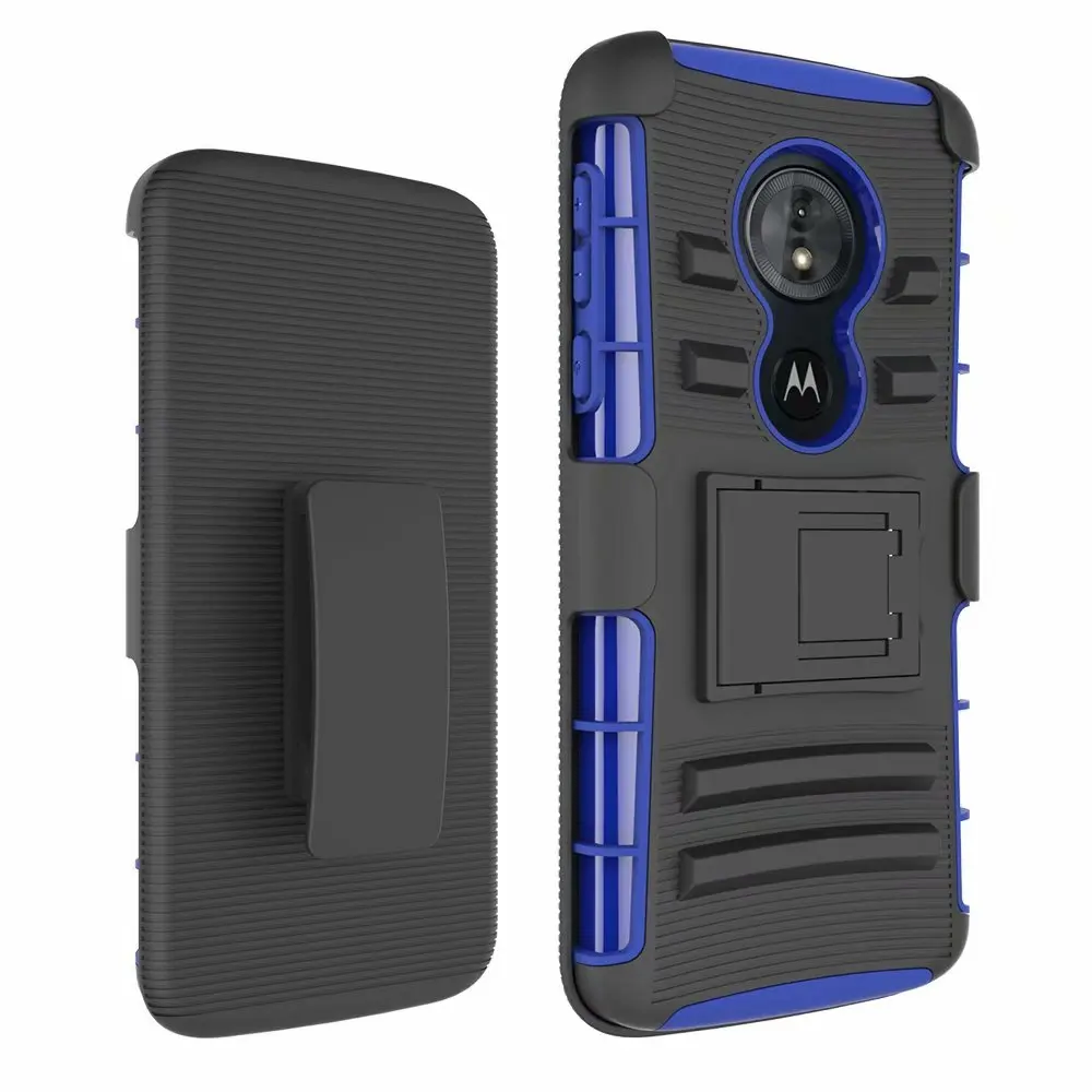 Синий Для Motorola Moto G6 Play/G6Play чехол Гибридный сверхмощный 3 в 1 военный Камуфляжный жесткий ударопрочный Чехол Зажим для ремня Стенд чехол - Цвет: Синий