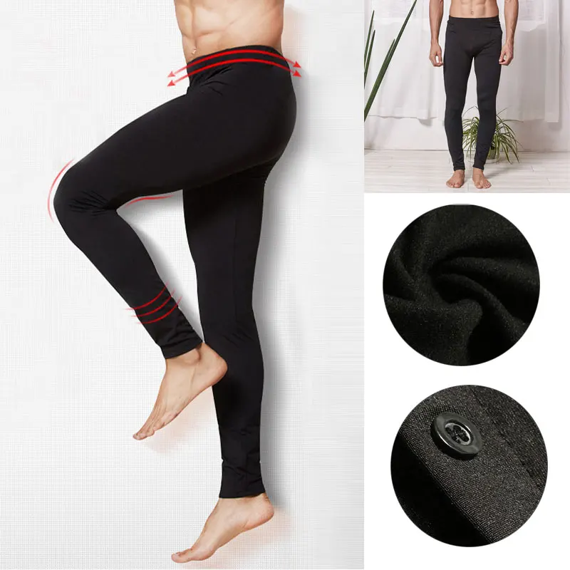 Зимние Для мужчин Термальность брюки кальсоны Твердые упругие Slim Fit мягкие