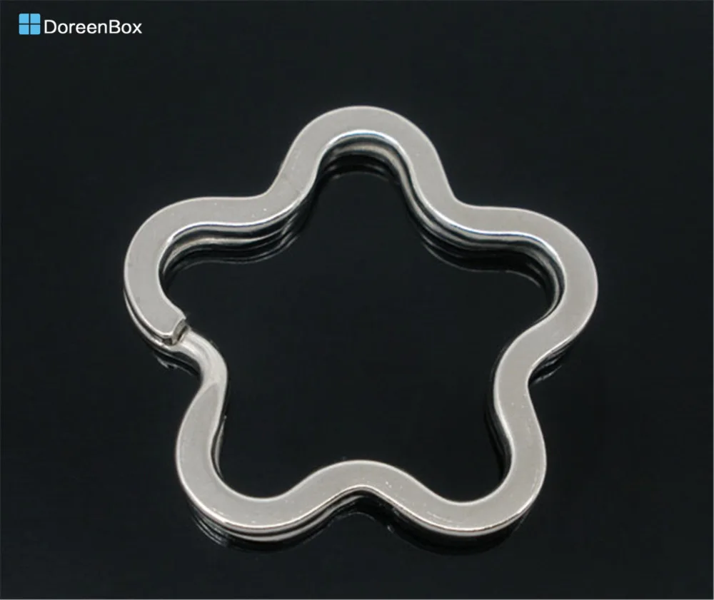 Doreen Box Горячее предложение 10 серебряных колец с цветком кольца для ключей 34x35 мм