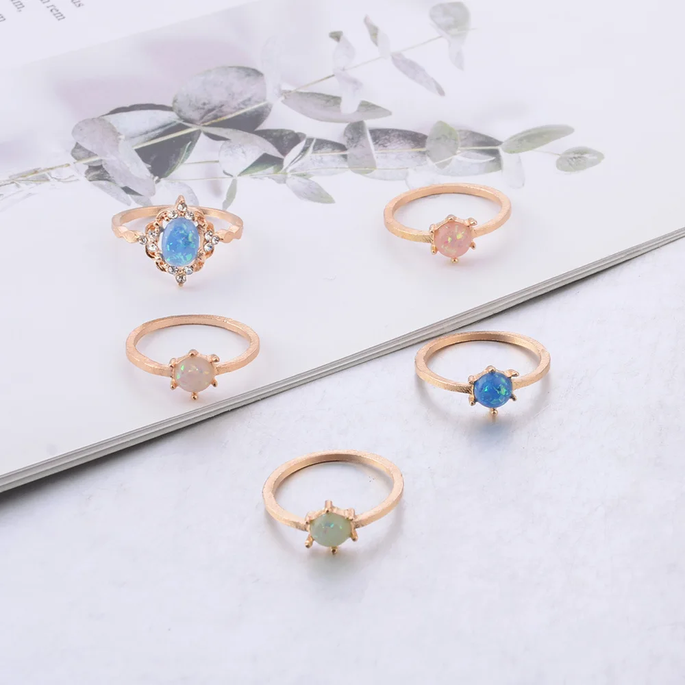 Комплект колец с опалом 5 шт./компл. женский модный комплект блестящими