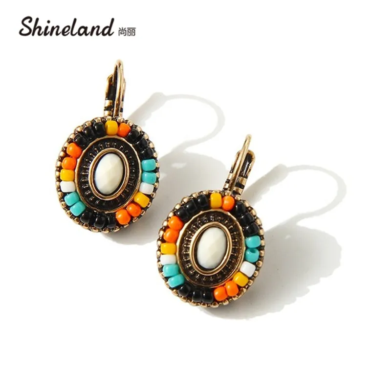 Bohemian National Wind Flower Earrings Clip On The Wholesale Cheap Colorful Resin Beads For Women Custume Gift | Украшения и
