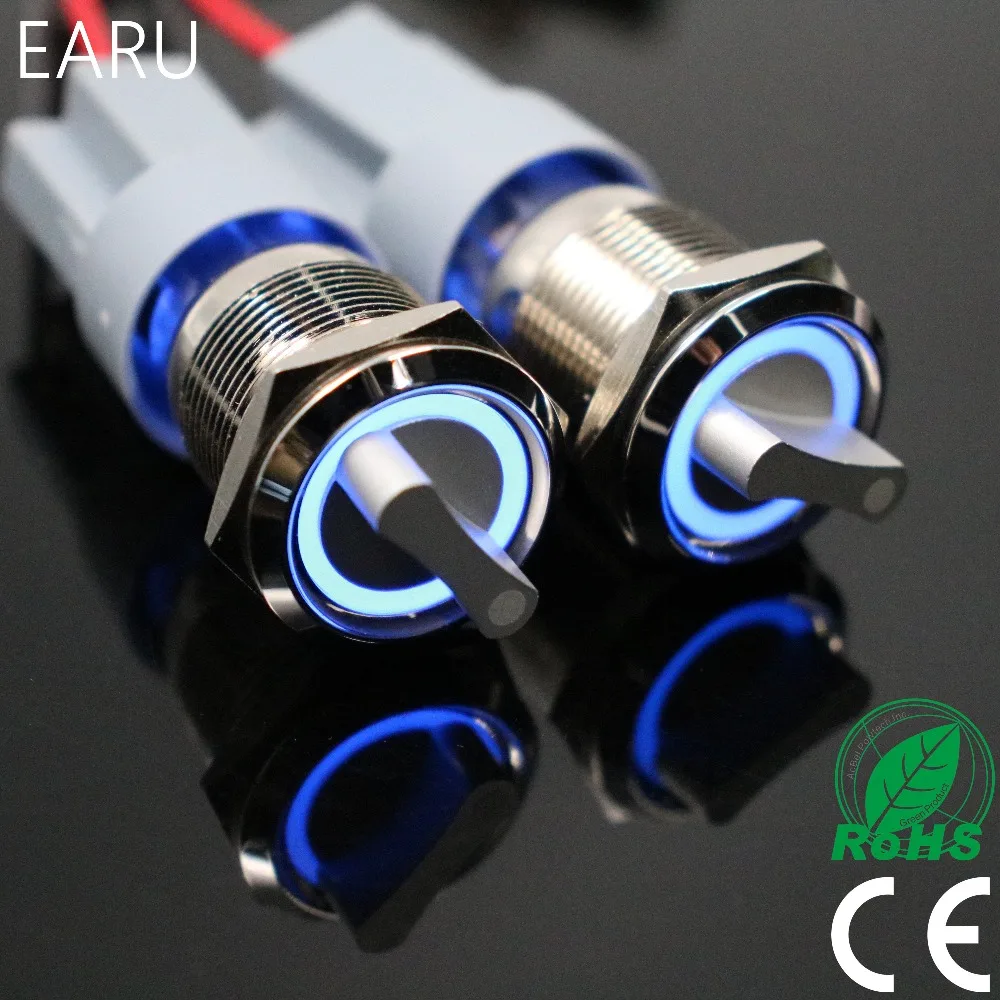 

19mm 2 3 Position Switch Push Button Switch DPDT Illuminated Metal selector Rotary Switch with LED Waterproof Stainless Steel