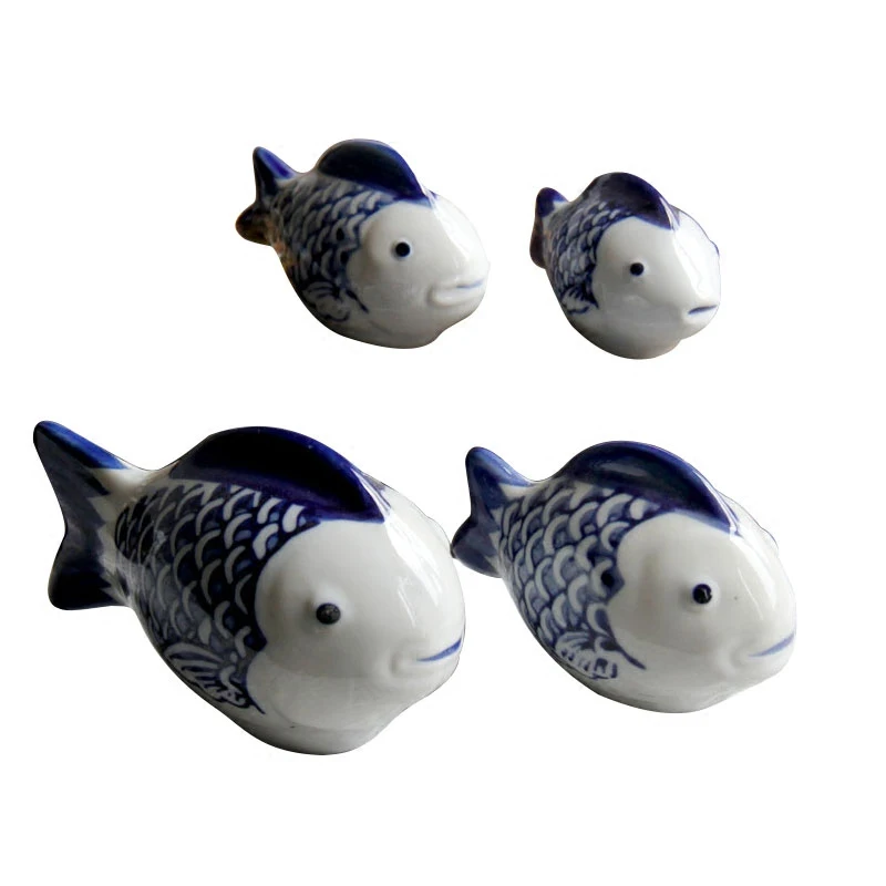 4 шт. Керамическая Рыба милый синий и белый фарфор рыба плавающий аквариум