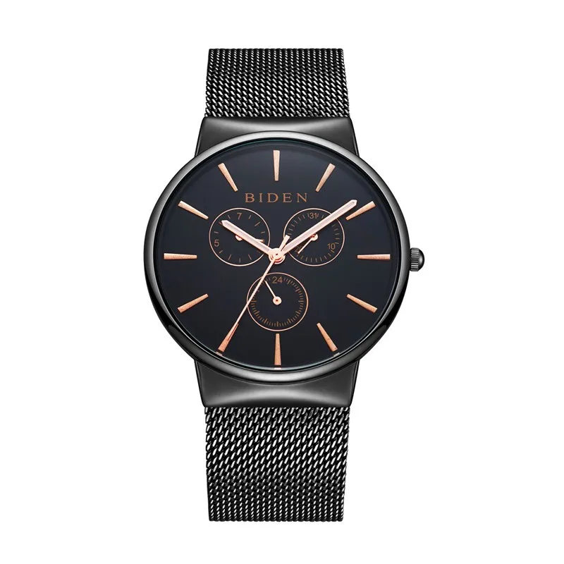 Топ бренд класса люкс BIDEN мужские часы из нержавеющей стали сетка ремешок