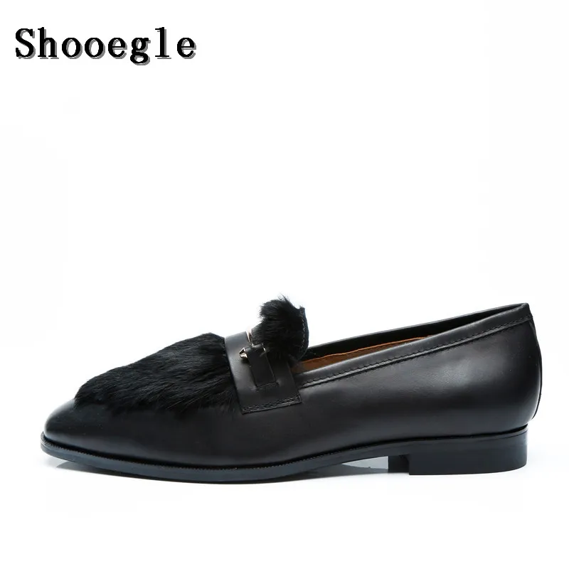 

SHOOEGLE мужские индивидуальные черные Меховые Туфли с мехом, осенние модные меховые слипоны, лоферы, дышащая повседневная обувь, Мужская Классическая обувь