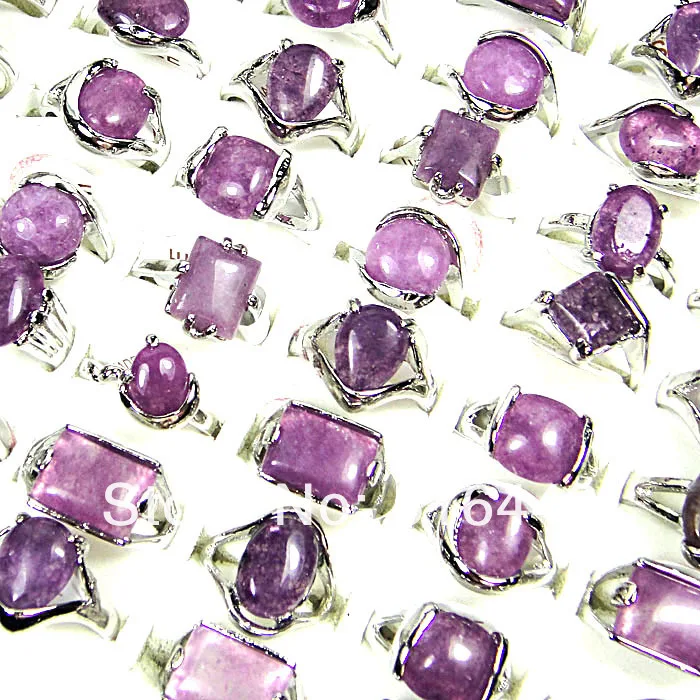 Женские и мужские кольца с натуральным аметистом посеребренные 30 шт. | Украшения