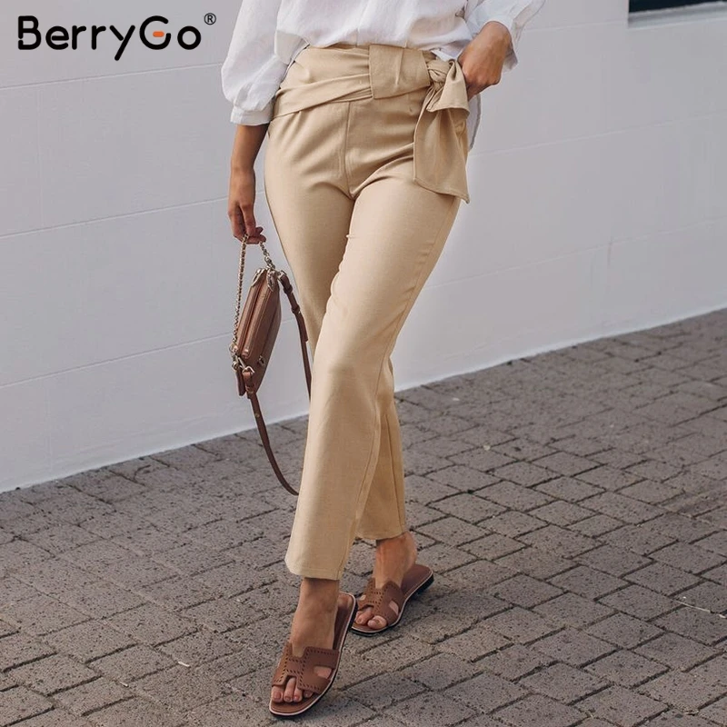 BerryGo повседневное лук хаки для женщин длинные мотобрюки летние Гибкая перевязь