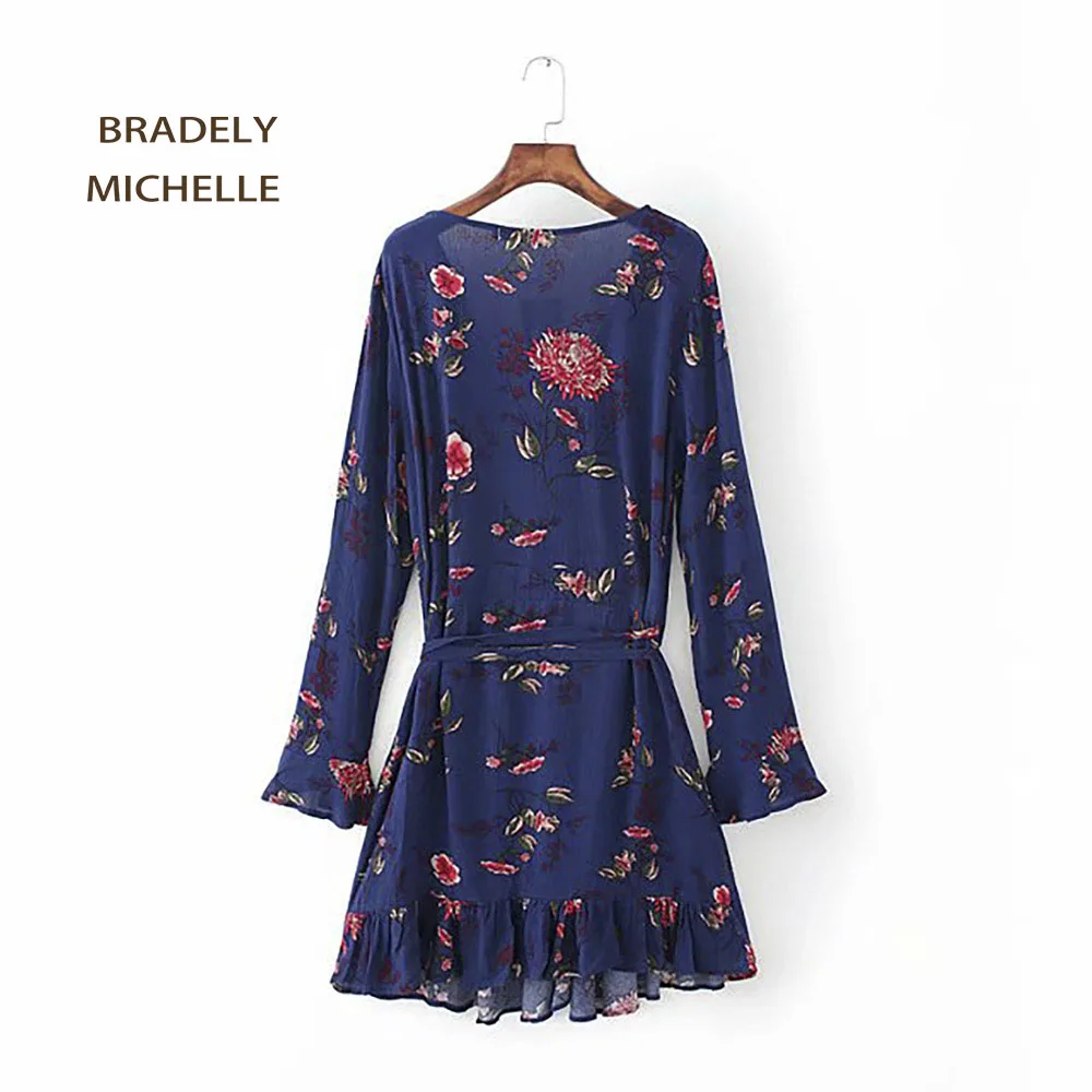 BRADELY MICHELLE 2018 модное женское летнее Мини Платье с принтом Винтажное длинным