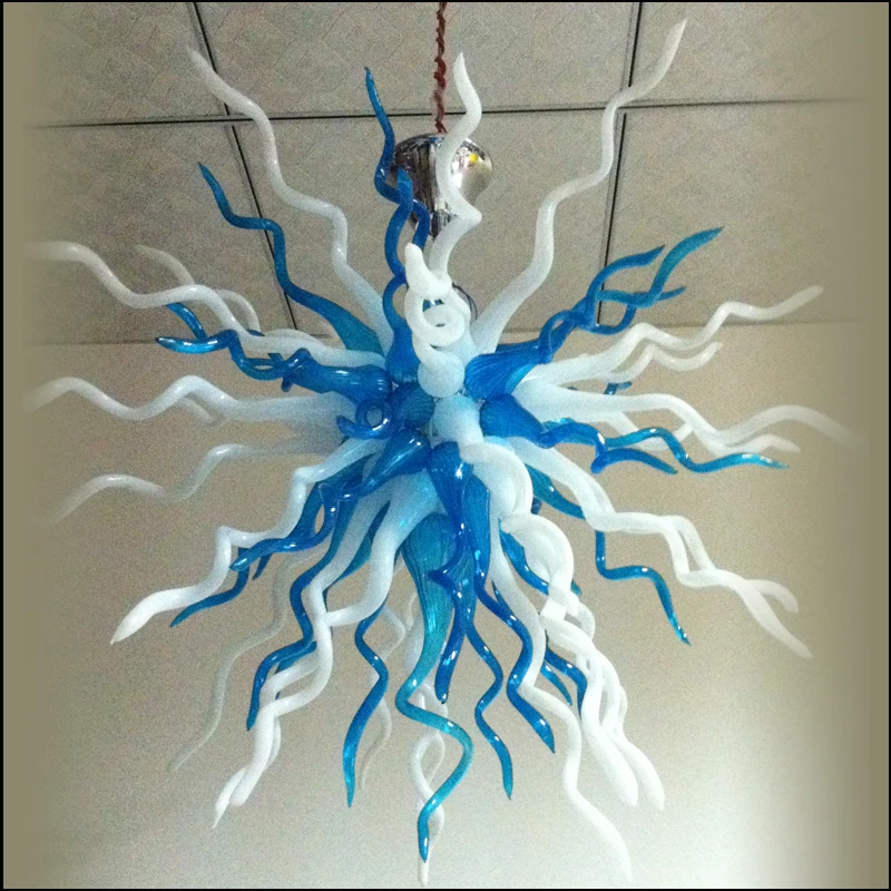 Сине белая 100% ручная выдувная стеклянная декоративная Хрустальная светодиодная