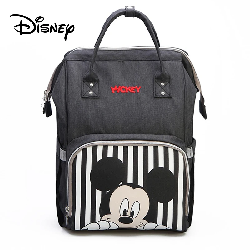 Сумка для подгузников disney, рюкзак для детской коляски, тканевые подгузники, Детские USB нагреватели для мамы, мультяшный Микки, дорожная сумка, большая емкость - Цвет: Striped Mickey