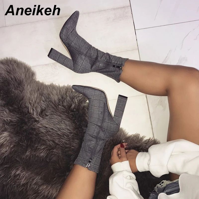 Модные эластичные ботильоны носки Aneikeh на массивном высоком каблуке Стрейчевые