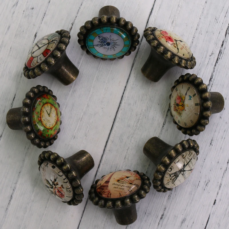 1 шт. металлические дверные ручки с часами американские для антикварной мебели