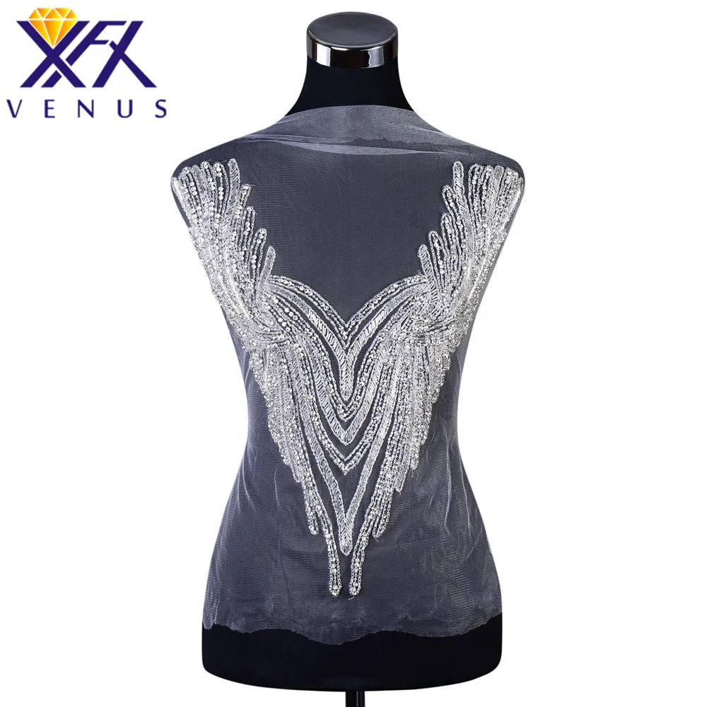 

XFX VENUS Hand sew on bodice rhinestone applique with glass beads pearls patch wedding dress accessories fashion