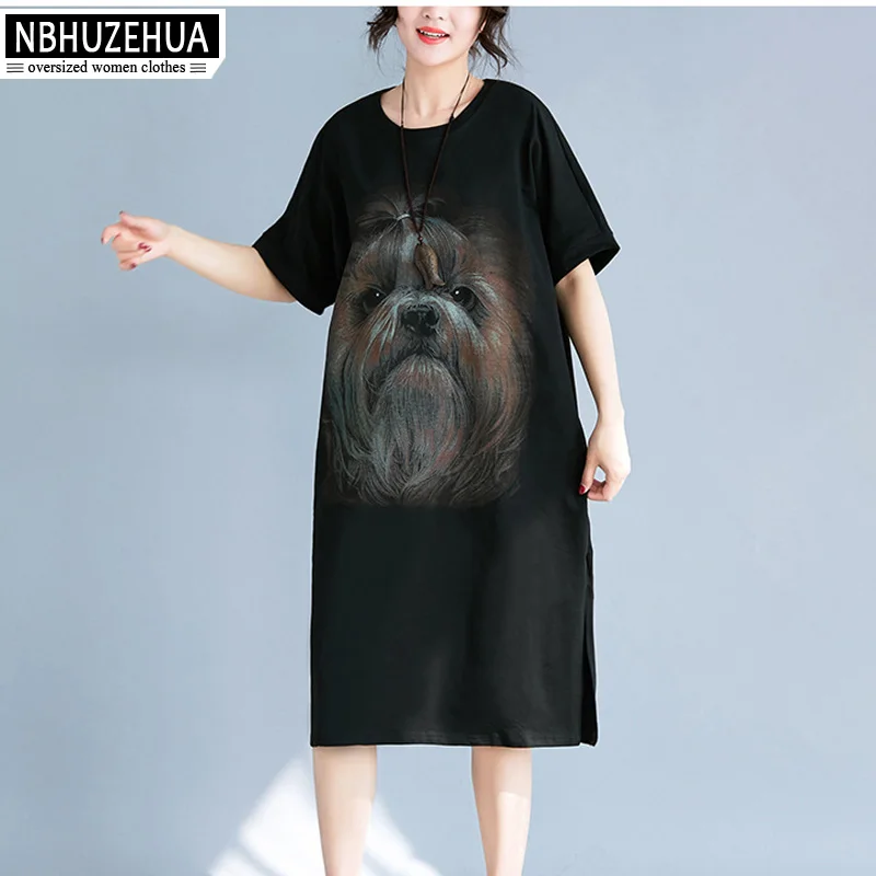 Nbhuzehua A137 4XL 5XL 6XL Для женщин длинная футболка платье большой Размеры Kawaii милая