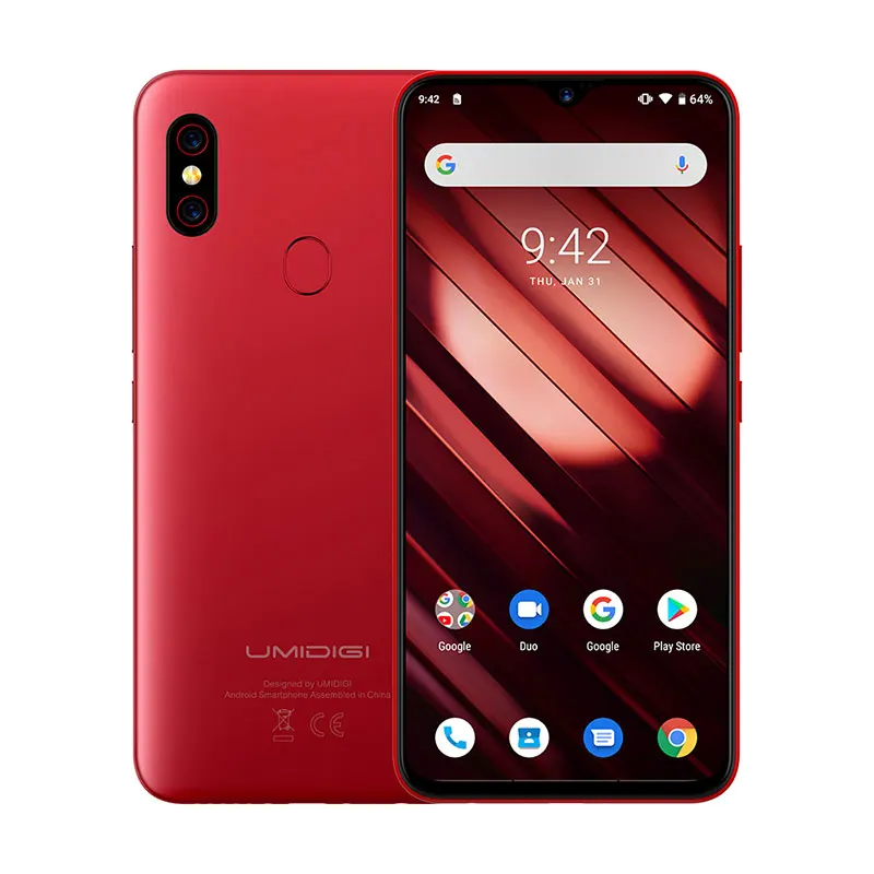 Красный UMIDIGI F1 Play Android 9,0 6 ГБ ОЗУ 64 Гб ПЗУ 48мп+ 8МП+ 16Мп камеры 5150 мАч 6," FHD+ Helio P60 глобальная версия смартфон двойной 4G - Цвет: Красный