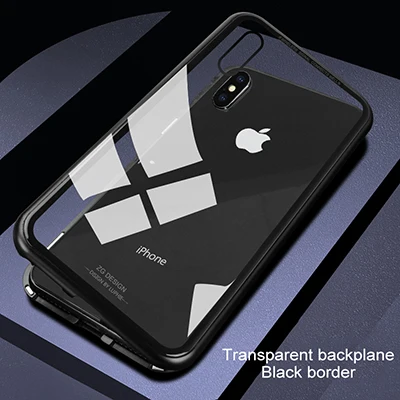 Для iphone 8 чехол для iphone X стеклянный чехол для iphone 7 8 Plus X Чехол Роскошная стеклянная задняя крышка для iphone X чехол на магните - Цвет: Black transparent
