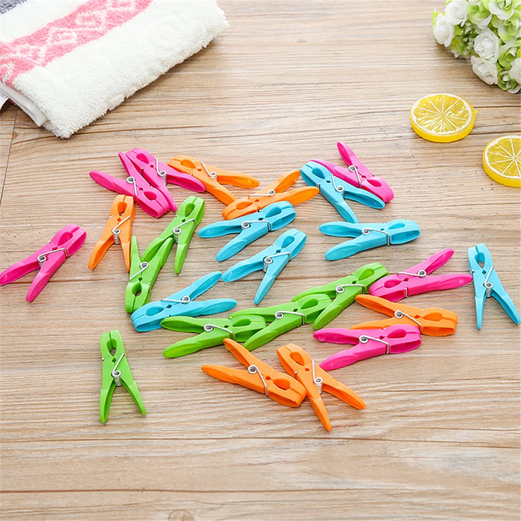 24Pcs Laundry Clothes Pins Hanging Pegs Clips Plastic cabides Hangers Racks Clothespins kitchen quality hangers for clothes | Дом и сад