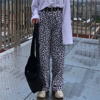 2020 loose fit animal print leopard pants with elastic waist women hip hop pants long trousers harajuku streetwear