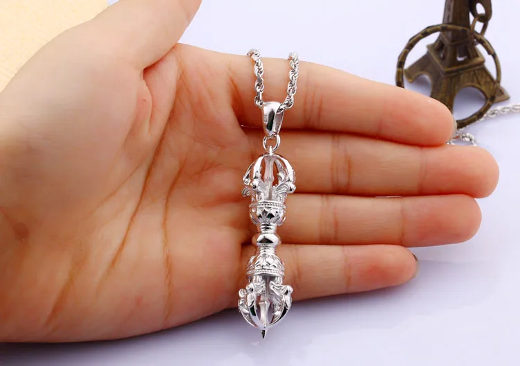 Чудесный редкий серебряный меч тибетского буддистского ваджры Xiang mo chu Shadow Talisman Good Lucky.