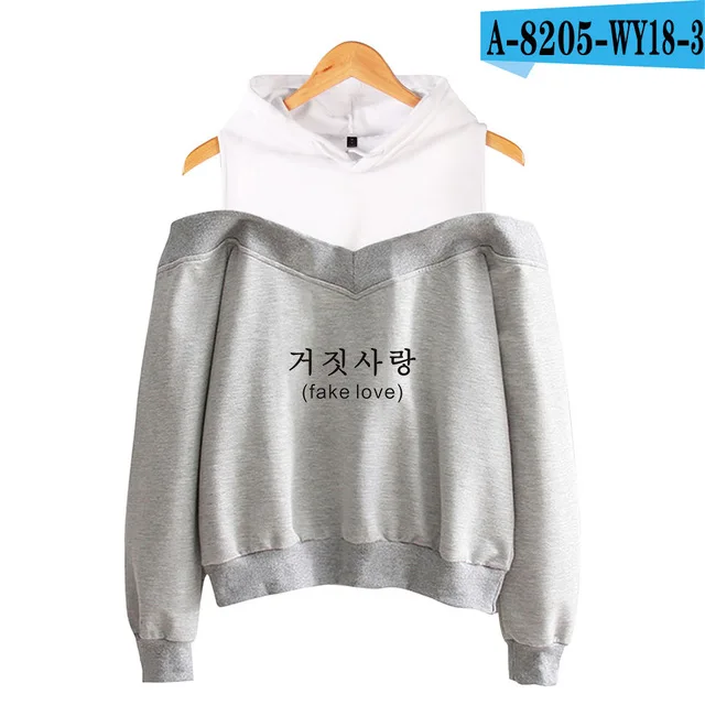 LJ-gray Новое поступление, розовые K-pop Bangtan толстовки для мальчиков, женские Модные свитшоты, с принтом Fake Love, хип-хоп, с открытыми плечами, худи, фанаты, любимые - Цвет: LJ-gray