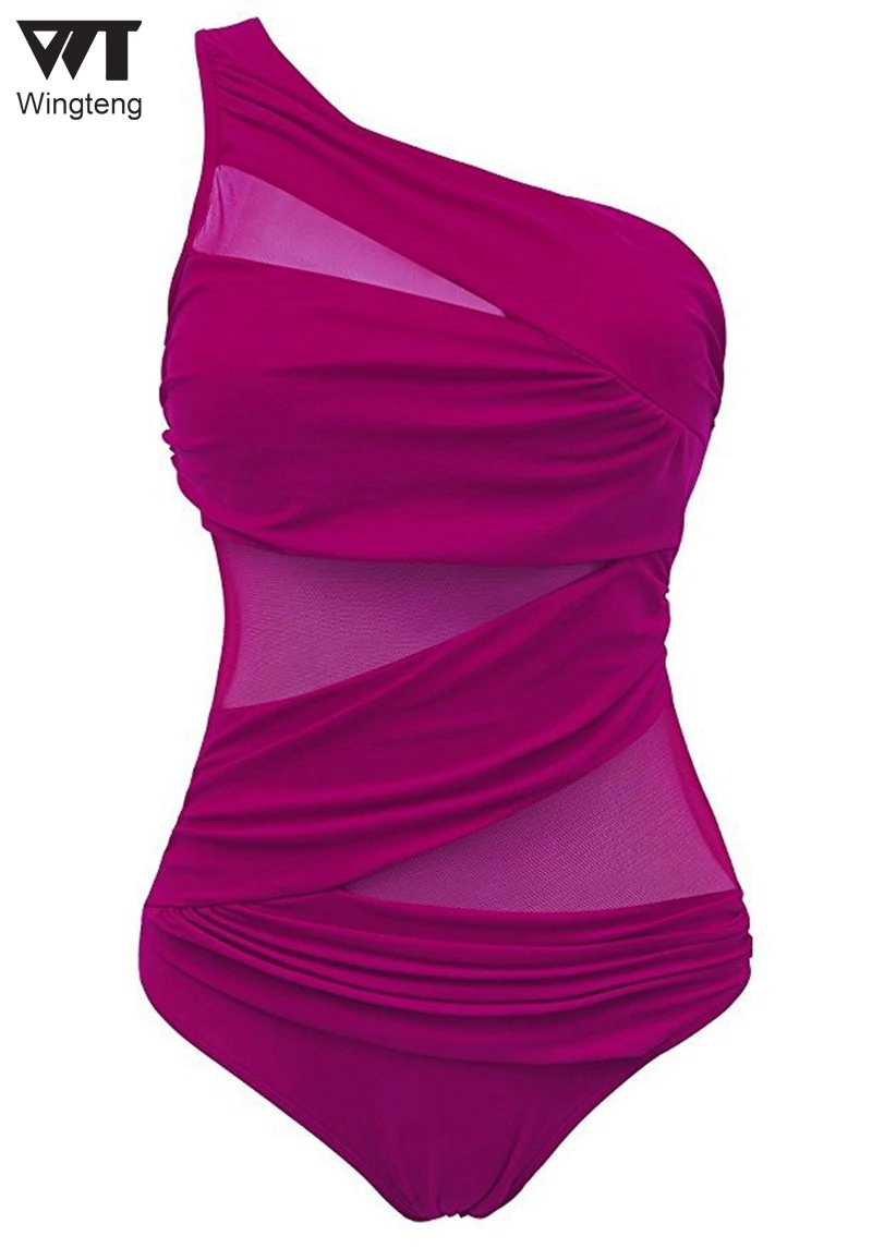 Wingteng Transparent Swimwear One Piece Swimsuit 2017 Beach Wear Female Bathing Suits Monokini Women 4XL | Спорт и развлечения