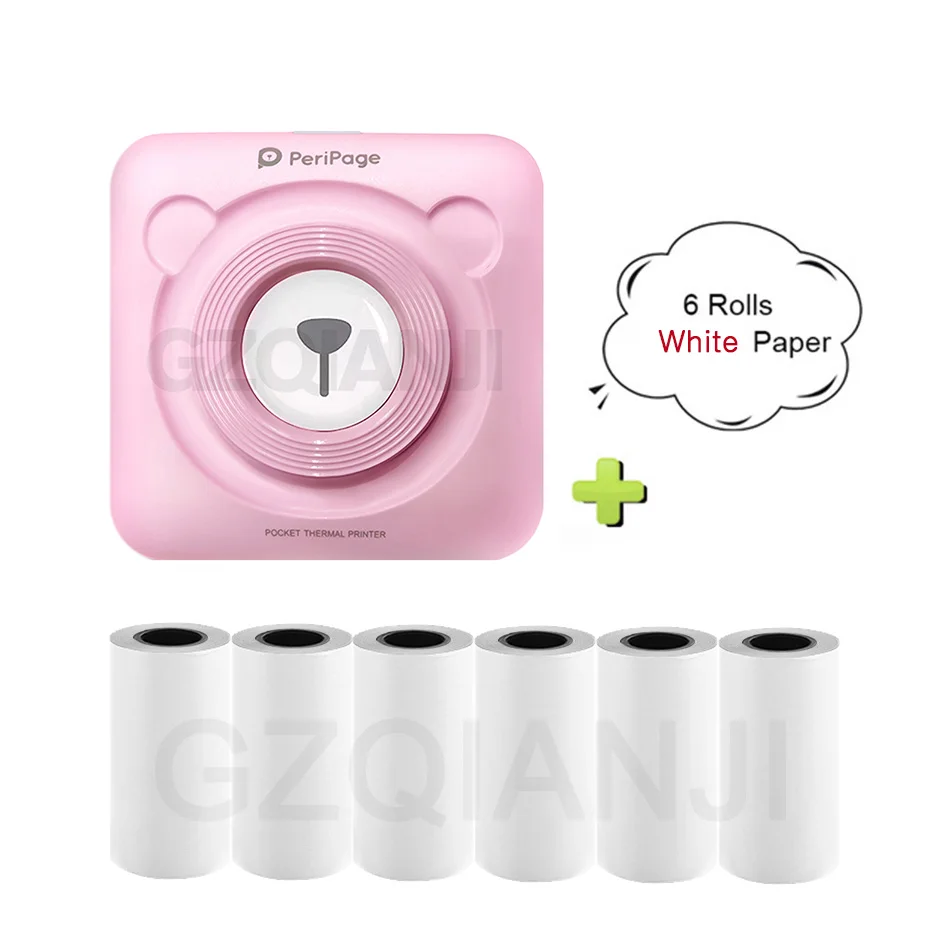 PK-6-ROLLS White Bluetooth Беспроводной Маленький Термопринтер Картинка Мобильный Фотопринтер Мини Принтер Портативный Фотопринтер для телефона Android iOS - Цвет: PK-6-ROLLS White