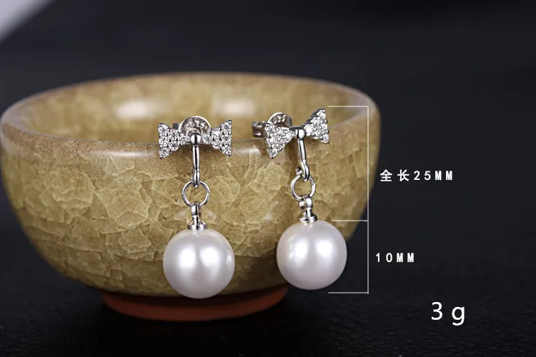 Everoyal блестящий кристалл бантом женские жемчужные серьги гвоздики для девочек