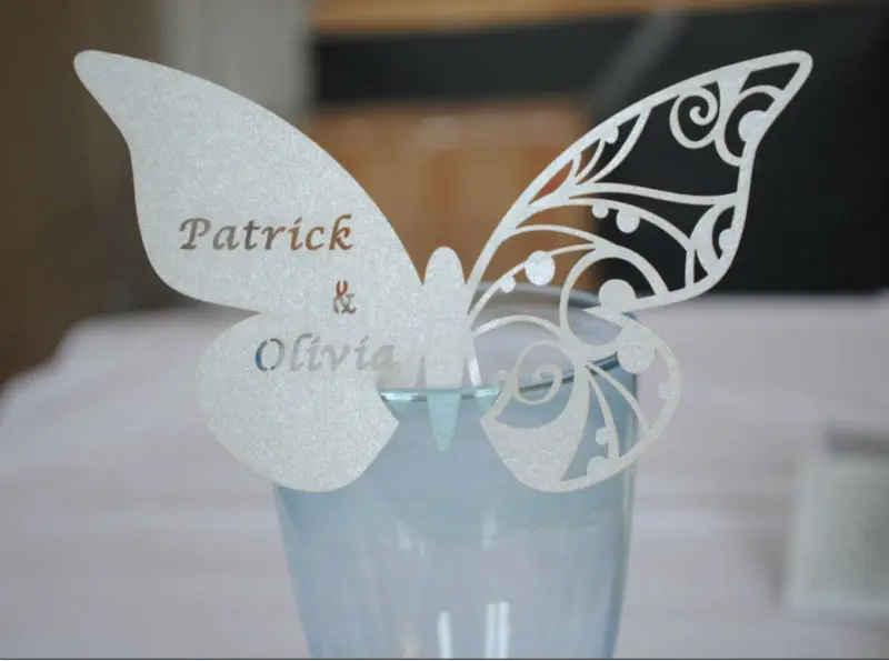 

300pcs/LOT for Table Mark Wine Glass Butterfly Free Name Logo Place Cards Wedding Party Favor